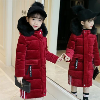 

Winter Overalls Children Jacket for Girls Cotton Long Thick Coat Down Cotton Padded Velvet Jacket Parka Teen Outerwear Snow Wear