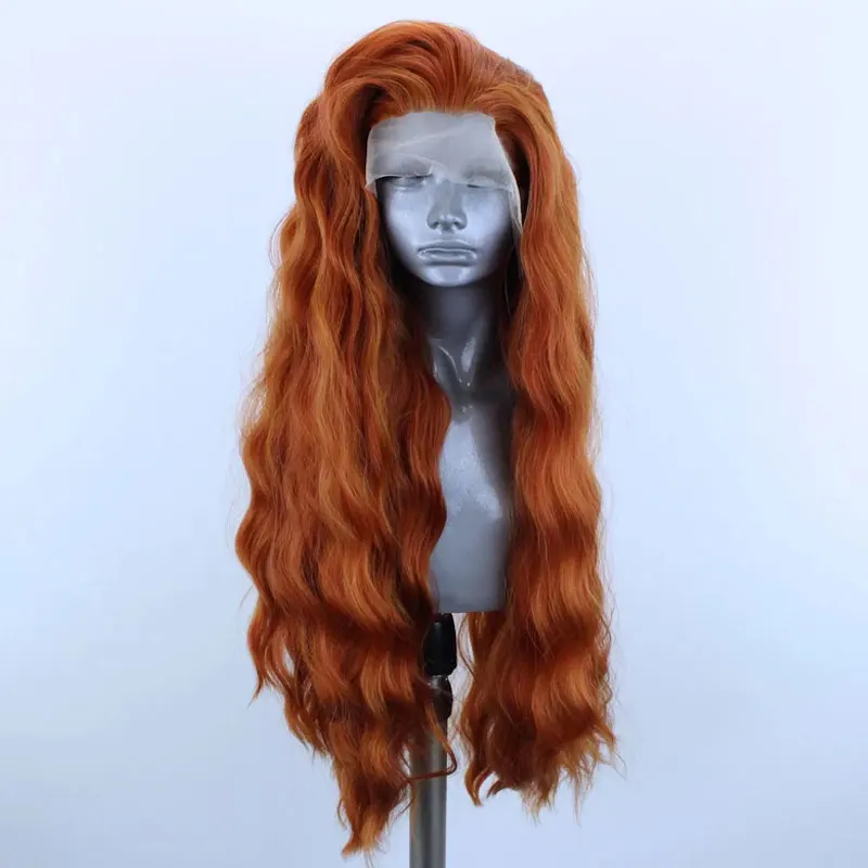 Bombshell оранжевый красный натуральный волнистый синтетический парик на кружеве термостойкие волокна волос естественная линия волос свободный пробор для женщин парик