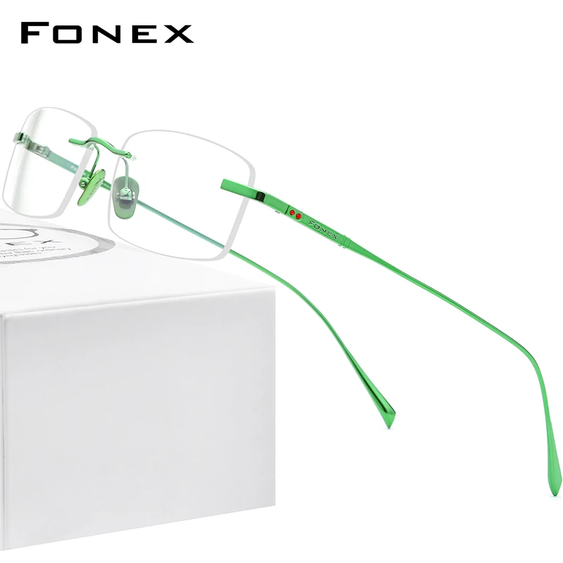 

FONEX Pure Titanium Glasses Frame Men Rimless Prescription Square Eyeglasses 2020 New Luxury Women Myopia Optical Eyewear 8562