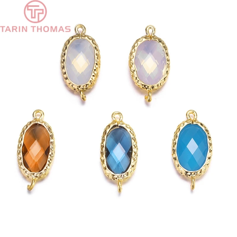 4PCS 9x20MM Hole 1MM 24k Gold Color Brass Long Oval Colourful Glass 2 Holes Connect Charms Diy Jewelry Findings Accessories | Украшения и