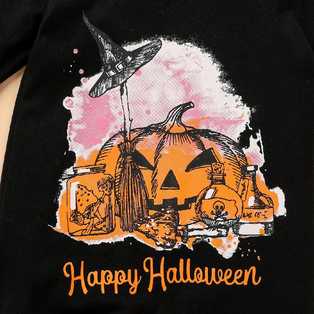 Lovely Fashion Newborn Clothing Set Baby Boys Girls Costume Cotton Long Sleeve Happy Halloween Print Pumpkin Hooded Jumpsuit