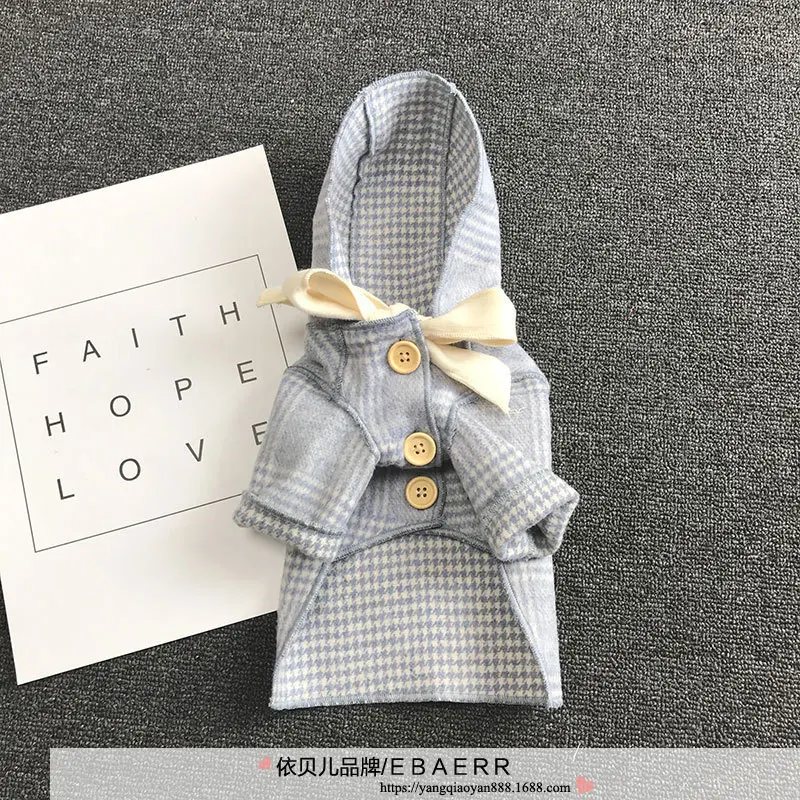 Light blue Милая Толстовка для собак зимняя одежда для собак клетчатая куртка для собак с бантом Ropa Perro французская одежда для бульдога Мопса - Цвет: Light blue