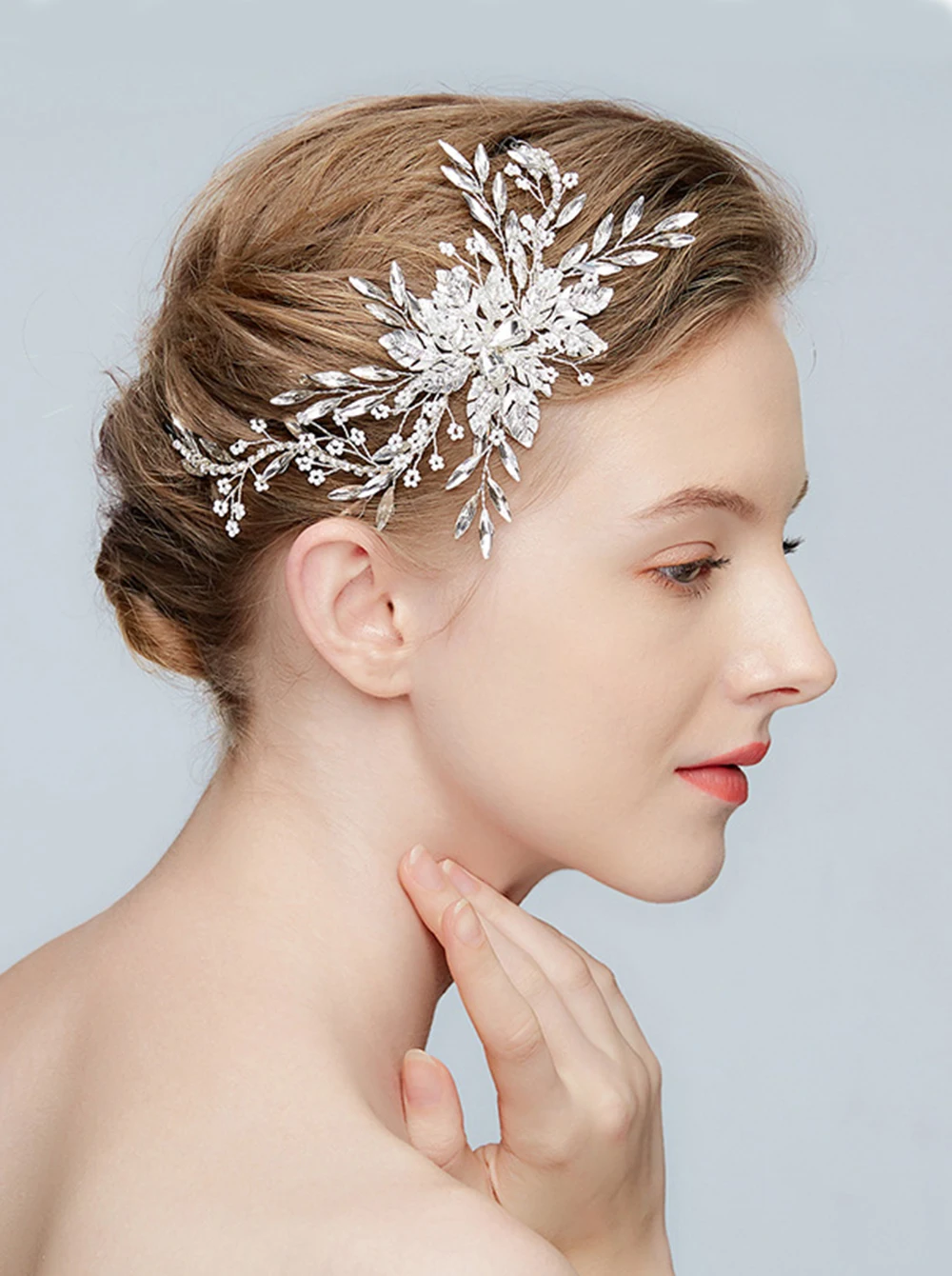 Bridal Wedding Prom Silver Leaf Rhinestones Headband Headpiece Bridal Hair Accessories Headband for Women and Girls