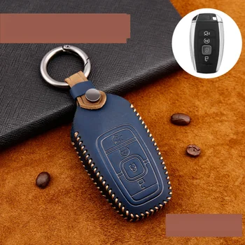 

Leather Handmade Keyless Cover for Ford 2018 EcoSport for Lincoln 2017 MKC MKZ MKX Smart Remote Fob Protector Cover Keychain Bag