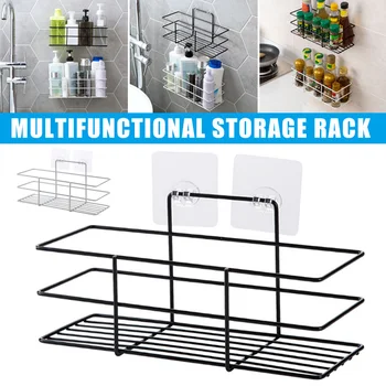 

Bathroom Shelf Storage Organizer Adhesive No Drilling Iron Kitchen Rack HYD88