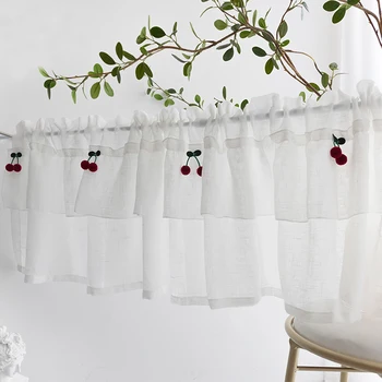 

1 Piece Rod Pocket Pure linen Sheer Door Short curtains Bay Window Half Curtain Partition kitchen Drapes Y