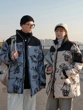  Cotton Padded Thick Parkas Jackets Streetwear Hip Hop Print Windproof Warm Zip Coats Fashion Harajuku Outwear Mens Clothing 