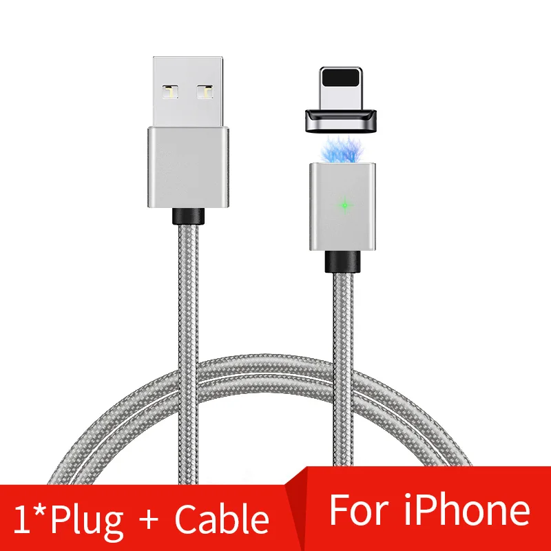 OLAF Magnetic Micro USB Cable For iPhone Samsung Type-C Fast Charging Magnet Cable Charger Adapter USB Type C Mobile Phone Cable - Цвет: Silver for iphone