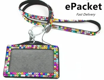 

20pcs/lot Epacket delivery Rhinestone Crystal Bling Neck Lanyard for Keys Phone Strap Fashion Lanyard Horizontal PU Card Holder