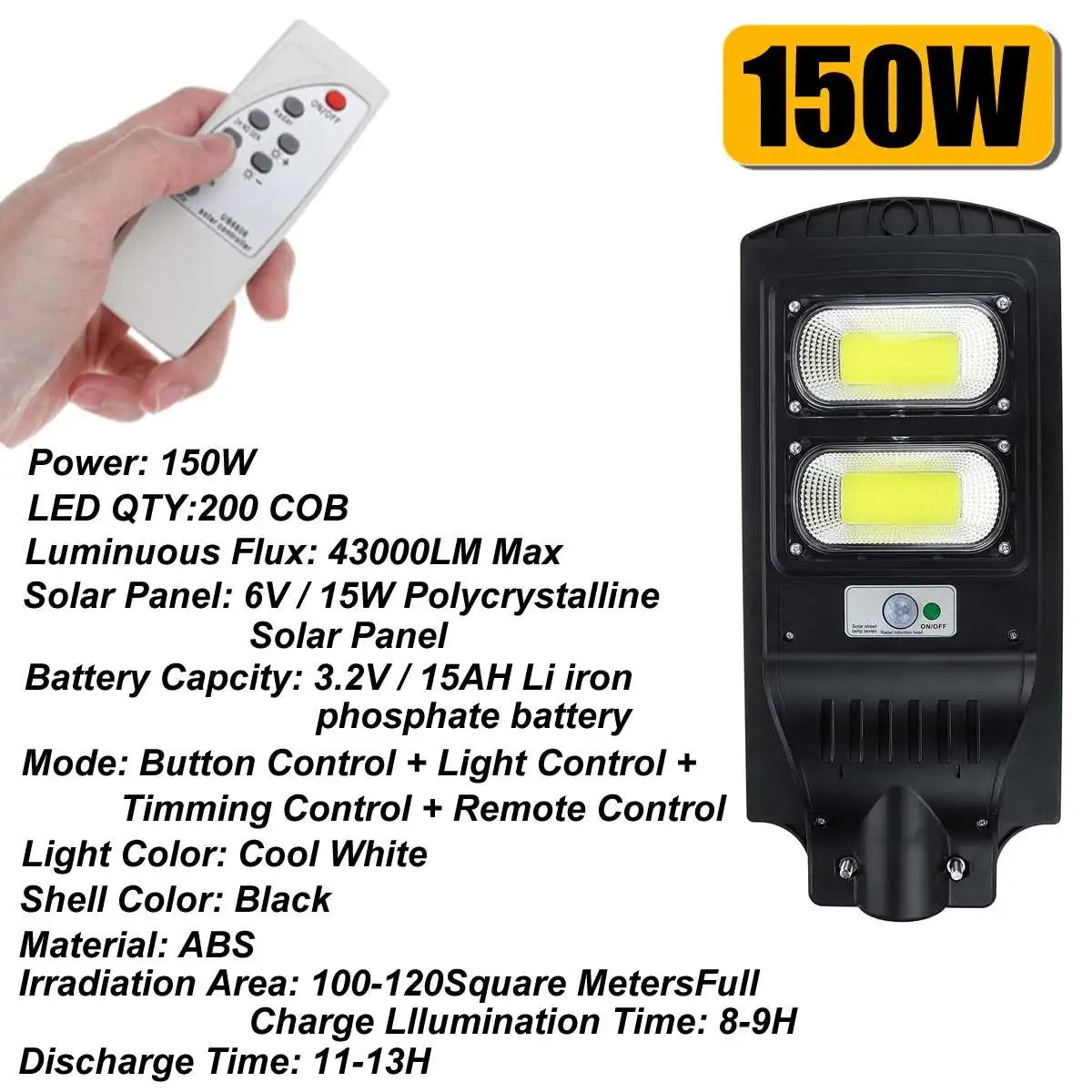 150W 200COB 200/150/100W солнечный уличный светильник движения PIR Сенсор светодиодный открытый сад настенный светильник с пультом дистанционного управления для виллы и шланг для полива огорода, двора - Испускаемый цвет: 150W 200COB