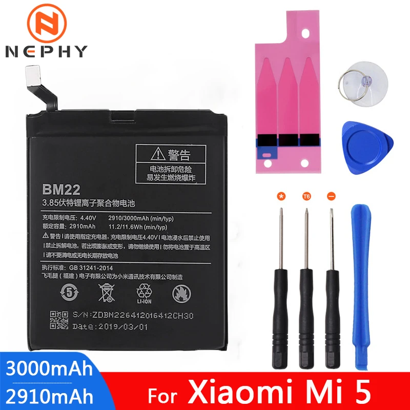 

Original Mobile Phone BM22 BM 22 Battery For Xiaomi Mi 5 Mi5 Internal Accumulator Replace Recharge Bateria Retail Package Tools