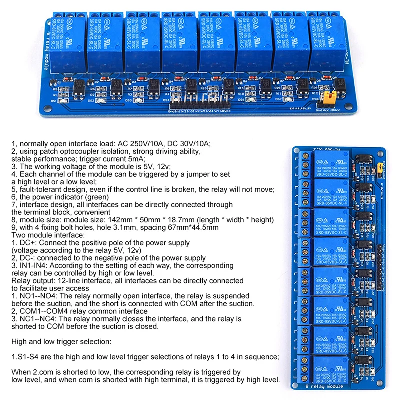 8 DC 5 в 12 В релейный модуль с оптроном низкого уровня Плата расширения для Arduino с оптроном для AVR/51/