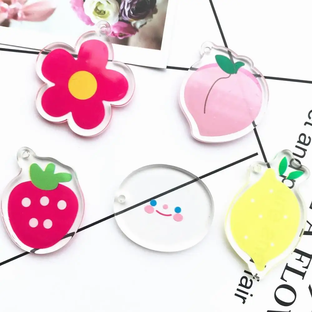 

10Pcs Korean Cute Transparent Acrylic Cartoon Pendant Flat back Cabochon Acrylic Planar DIY Craft Phone Key chain Accessories