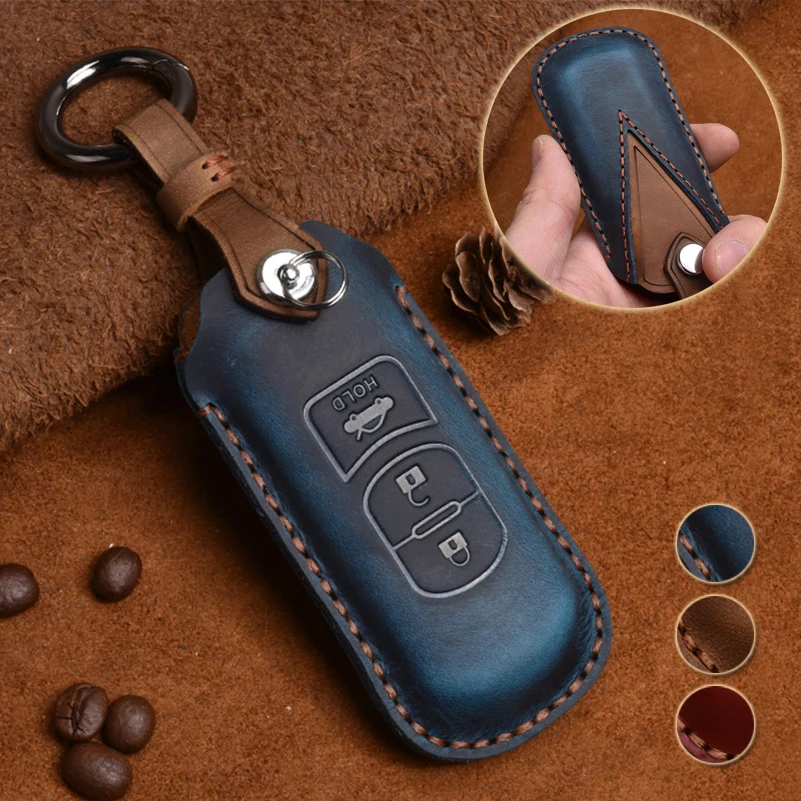 

For Mazda 3 5 6 CX5 CX3 CX7 Genuine Leather Car Remote Key Fob Case Shell Cover