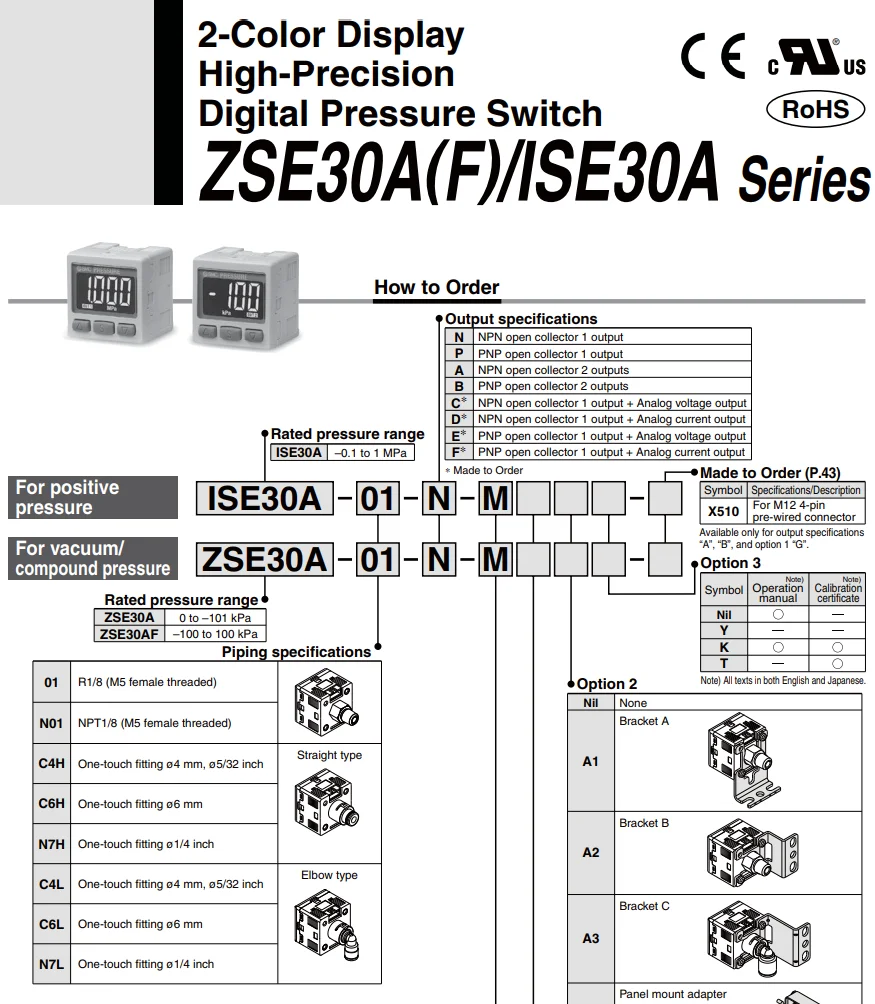 SMC ZSE30A-01-N-L/ISE30A-01-P-L 2-Цвет Дисплей Высокоточный цифровой датчик давления ISE30A-01-C-L