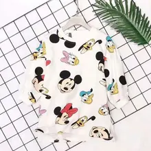 Платье принцессы с Минни Маус для девочек; новое модное Летнее Детское хлопковое платье с длинными рукавами и принтом Микки Мауса для маленьких девочек