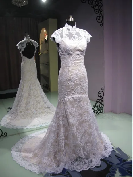 

casamento sexy backless highneck vestido de noiva renda 2016 fashionable romantic bridal gown lace wedding Dress free shipping