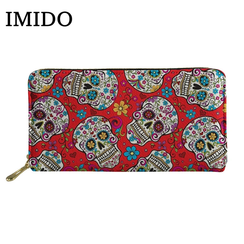 IMIDO Модный женский кошелек сумки сахарный череп печать Длинный кошелек из искусственной кожи для женщин роскошный дизайн кошельки для девочек монетница - Цвет: WLL188Z21