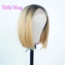 TaBeWay блонд синтетические парики на кружеве Боб прямые короткие волосы устойчивые бесклеевой с естественным волос для женщин