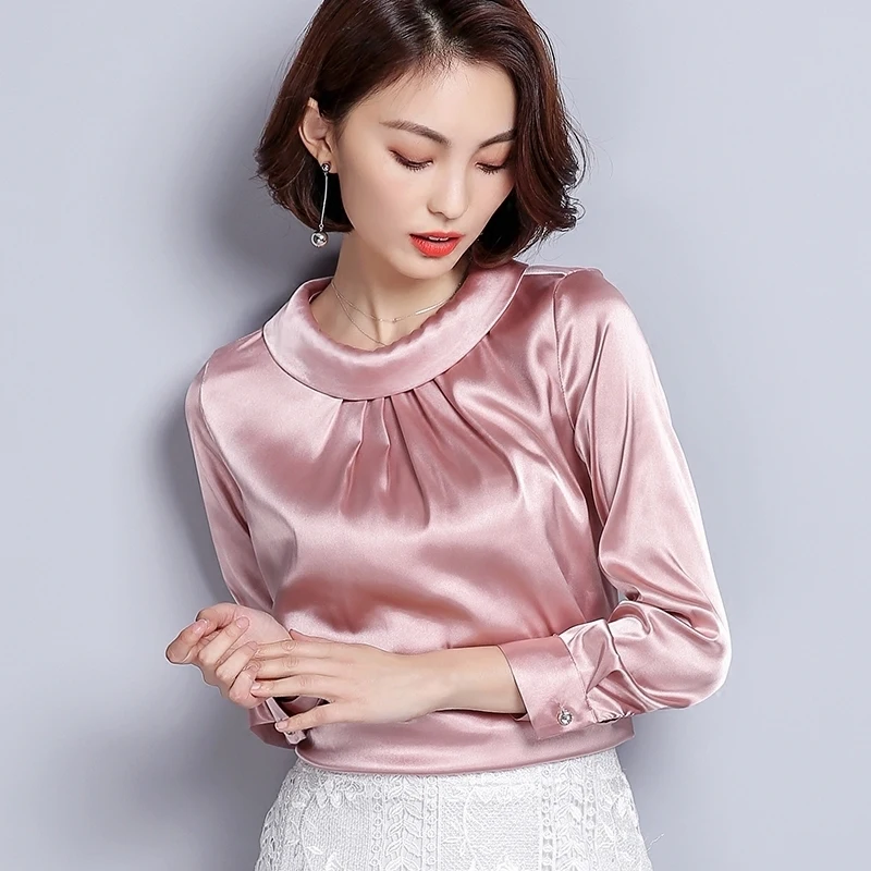 

Summer Autumn Solid Female Elegant Plus Size Chiffon Blouse Women Silk Satin Shirts Ladies Work Lady Skily Blusa Pullover tops