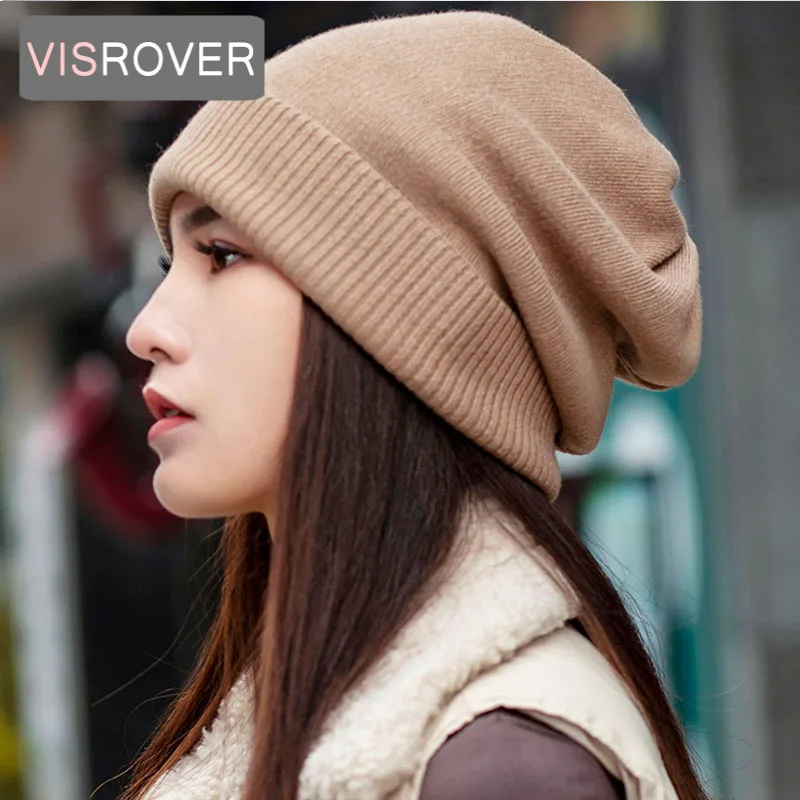 VISROVER 6 colors solid real cashmere beanies winter hat for woman acrylic hat woman Autumn Warm skullies for man Wholesales 2