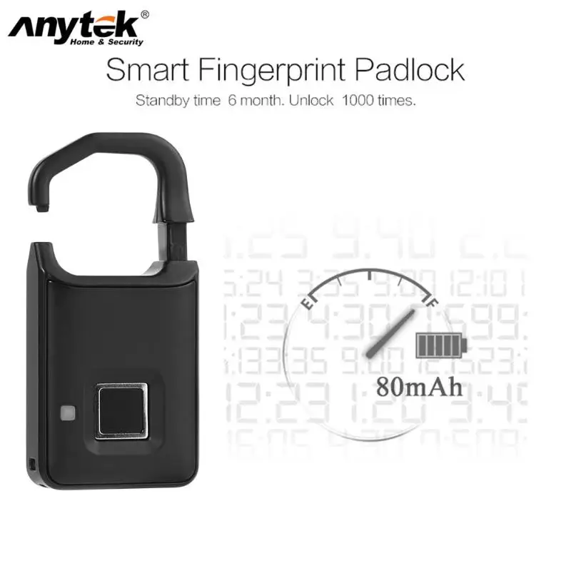 Anytek P4 отпечаток пальца Замок USB Перезаряжаемый умный без ключа Противоугонный чемодан с висячим замком дверной замок охранная сигнализация