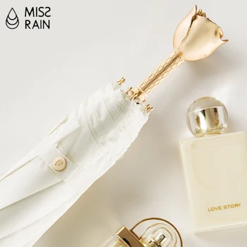

Beautiful Rose Handle Umbrella Women Luxury UV Protection Pocket Parasol Gold Romantic Folding Coating Gift Ideas Girls