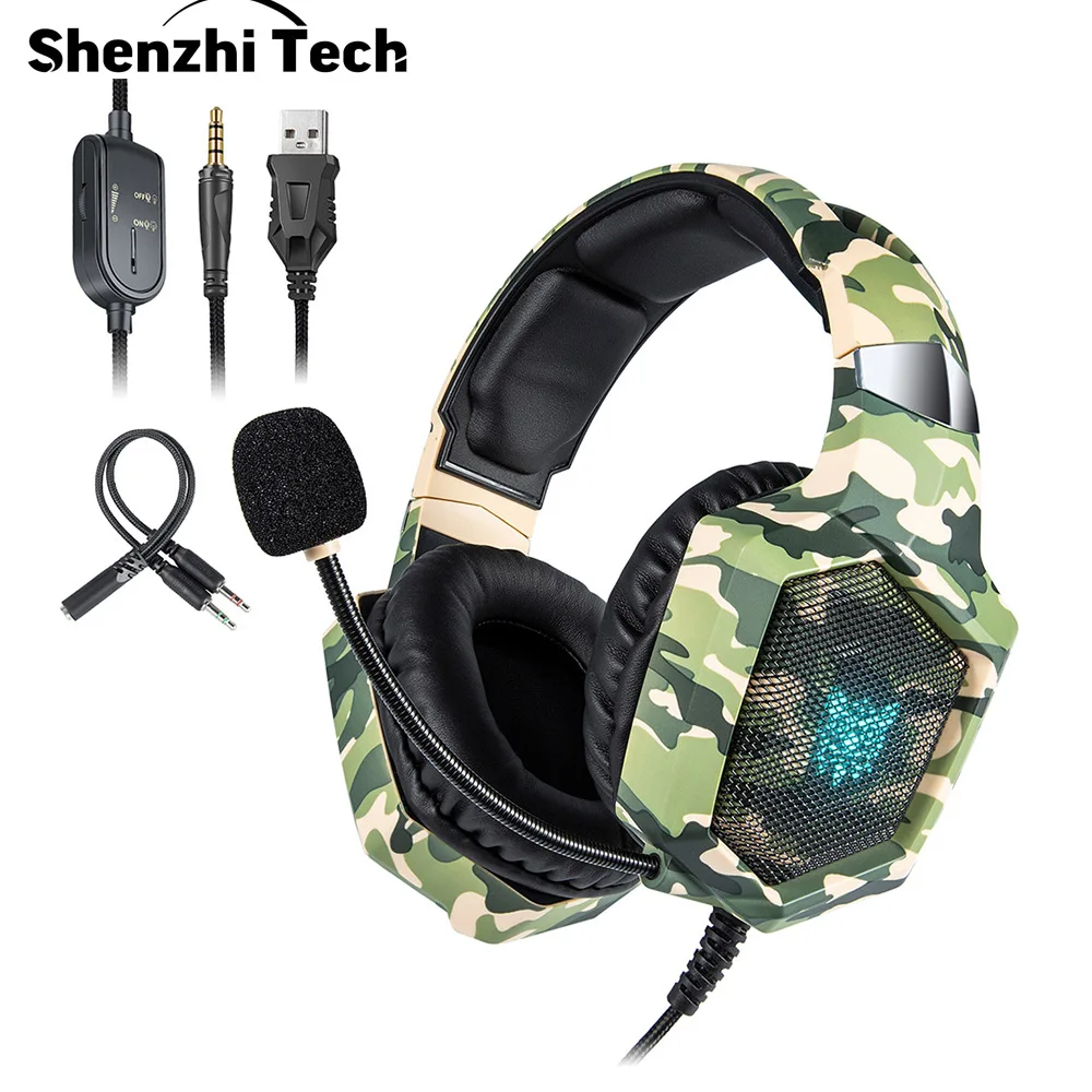 ONIKUMA K8 RGB Gaming Headphone PC Ps4 Headset with Mic Over Ear Camouflage Noise Cancelling with Adapter Wired Headset for Xone