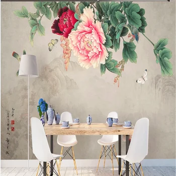

Custom 3D classical peony flowers and birds living room bedroom background wallpaper mural