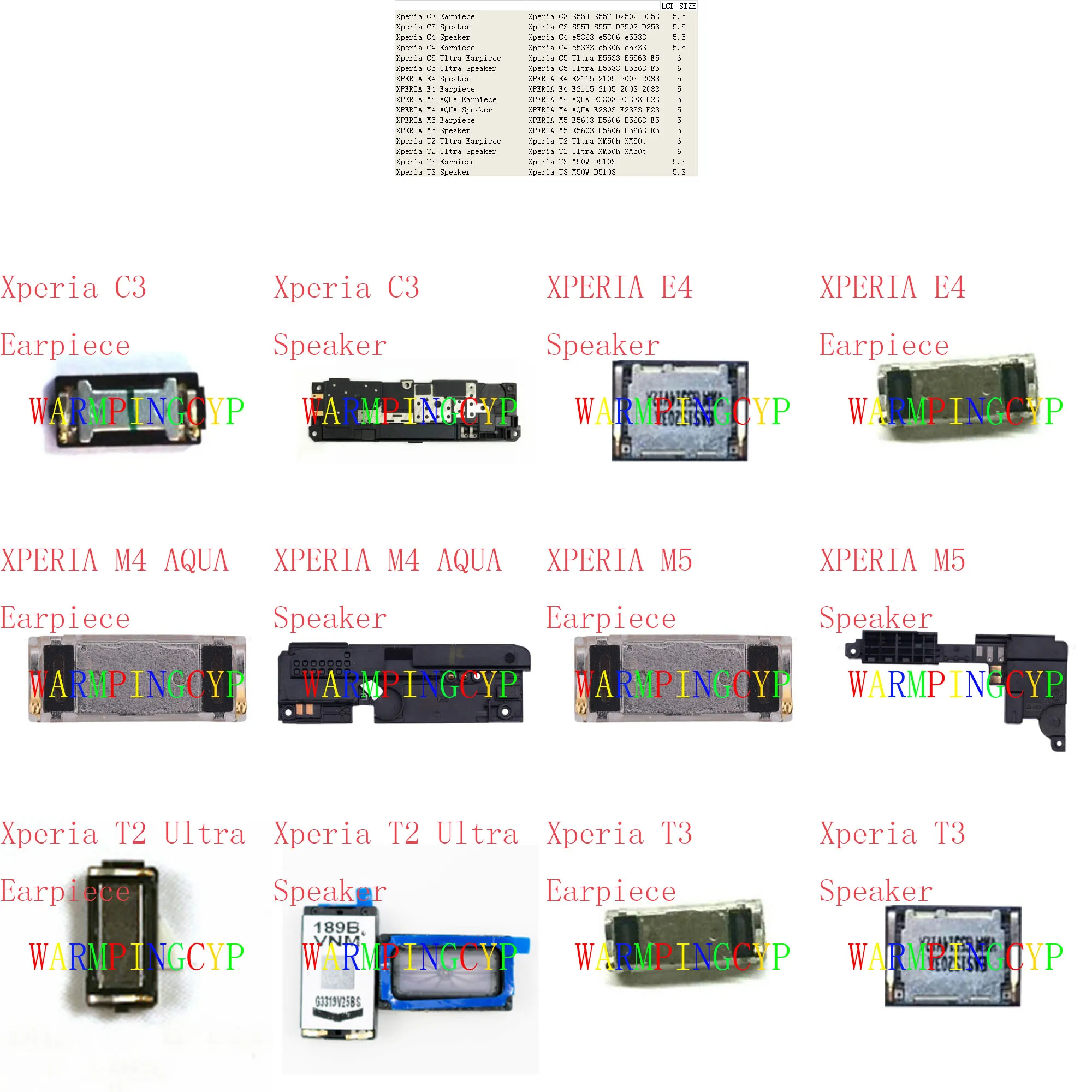 Динамик для наушников Sony C3 C4 C5 Ultra E4 M4 AQUA M5 T2 T3 Xperia S55U S55T D2502 D2533 e5363 e5306 e5333 E5533 E556 |