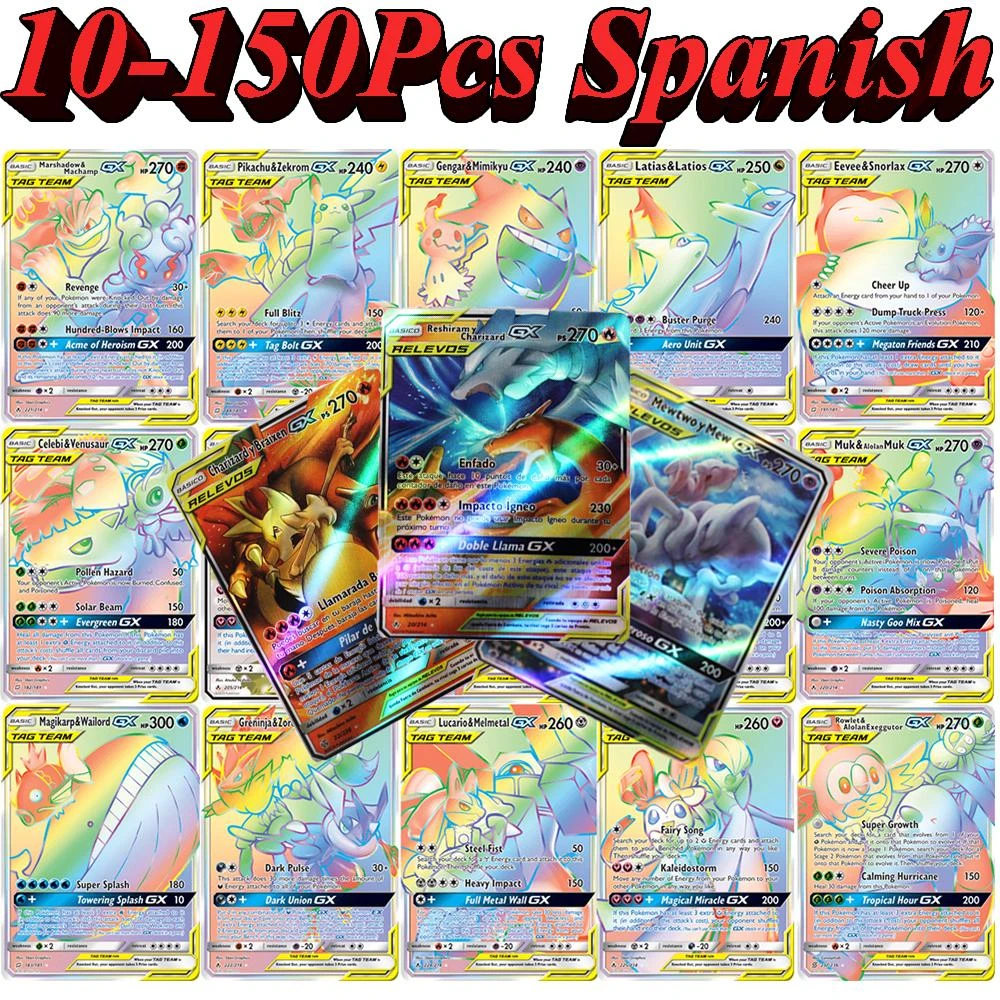 子供向けのポケモンカード スペイン語の10 150個の子供向けゲーム Gx Vmax Game Collection Cards Aliexpress