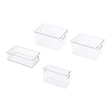 

Plastic Refrigerator Organizer Bins - 4 Piece Fridge Organizers and Storage Clear Bin with Handle for Kitchen Pantry