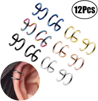 

Lvcky 12 Pieces inless Steel Ear Cartilage Cuff Non Piercing Clip Ear Cuff Earrings for Women and Men, 6 Pairs