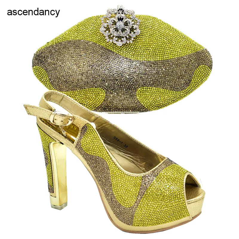 

2019 New Design African Shoe snd Bag Set for Party Italian Shoe with Matching Bag Set Decorated with Rhinestone Pumps Women Shoe