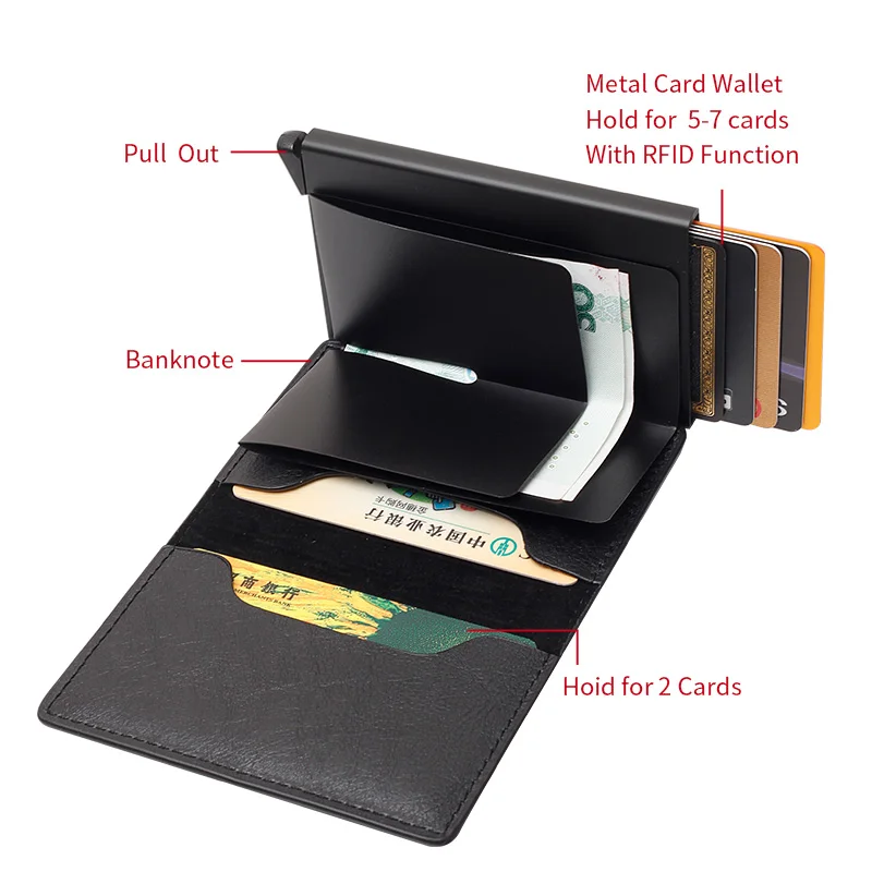 RFID Crazy Horse PU Leather Aluminium Box Credit Card Holder Men And Women Metal Fashion Card