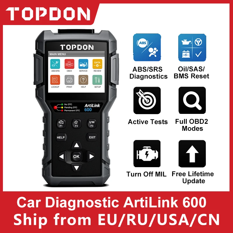 US $106.62 TOPDON ArtiLink600 OBD2 Scanner Car Diagnostic Tool Automotive Scan Auto Diagnostics ABS SRS Engine Test Autoscanner Free Update