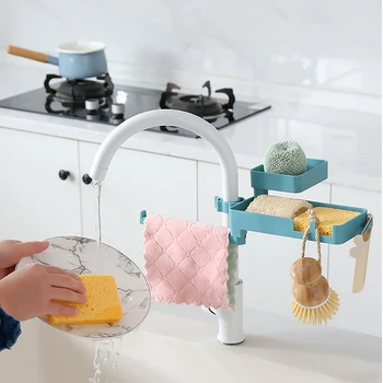 

Kitchen Self-Standing Drain Sink Bathroom Drain Shelf Sponge Towel Soap Holder 2 Layers Bathroom Soap Faucet Storage Rack