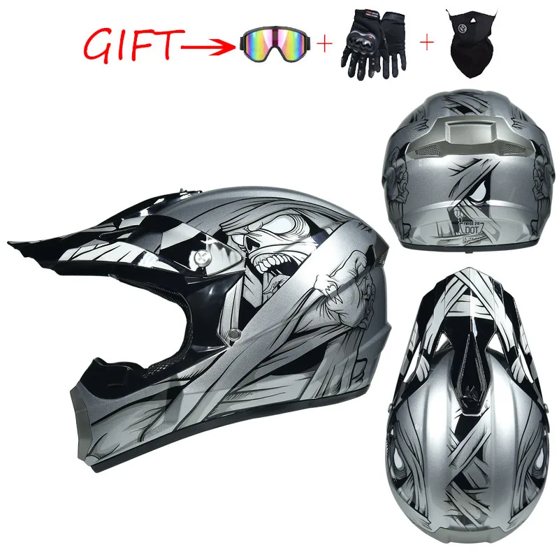Профессиональный Гоночный Кроссовый шлем hors route Casque Moto Capacete Moto Casco внедорожный мультяшный детский мотоциклетный шлем - Цвет: Silver