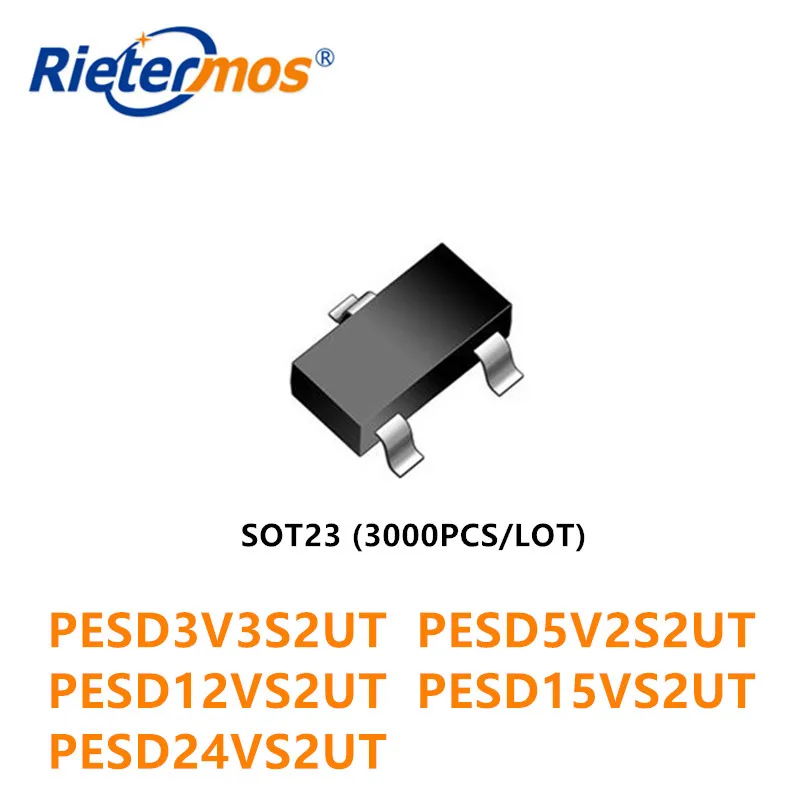 

3000pcs PESD3V3S2UT PESD5V2S2UT PESD12VS2UT PESD15VS2UT PESD24VS2UT SOT-23 made in China