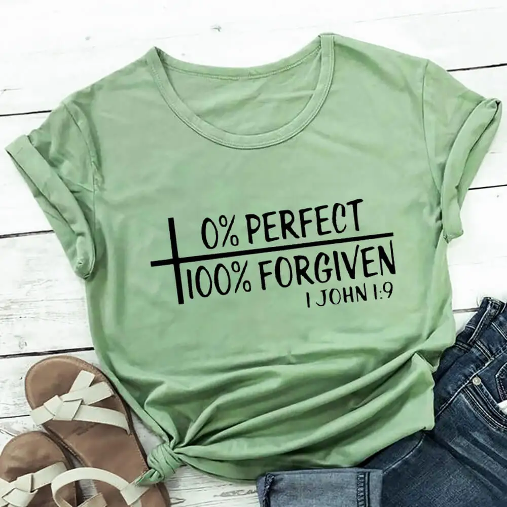 

0% идеальная Женская футболка из 100% хлопка с изображением Иисуса, 100%, женские летние повседневные рубашки, Вера, топ с коротким рукавом, футболка
