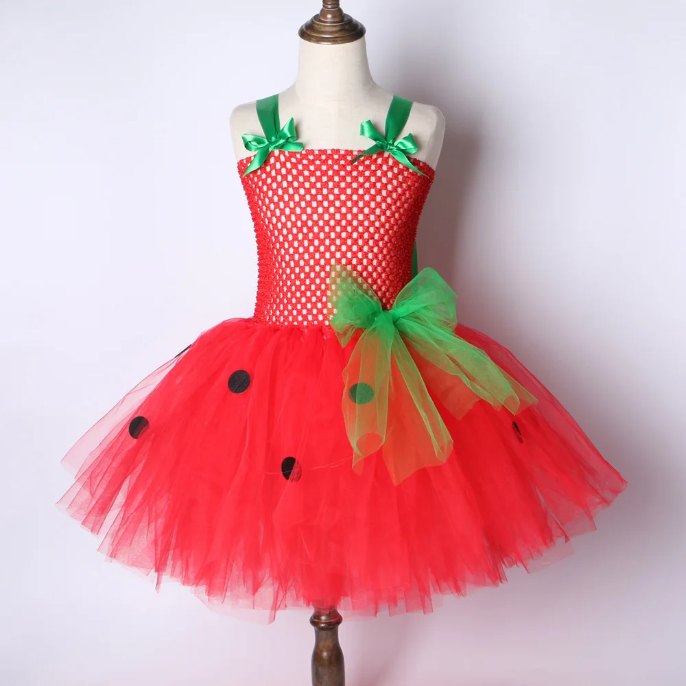 

Children Skirt Mesh Dress Red Strawberry Tutu Skirt Girls Costume Princess Dress