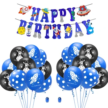 

1 Set Balloons and Banner Set Astronaut Printing Balloons with 2 Roll of Ribbon for Theme Party Birthday