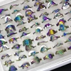 50Pcs/lot Mix Random Style Laser Cut Pattern Golden Color Stainless Steel Rings Women Party Ring 6