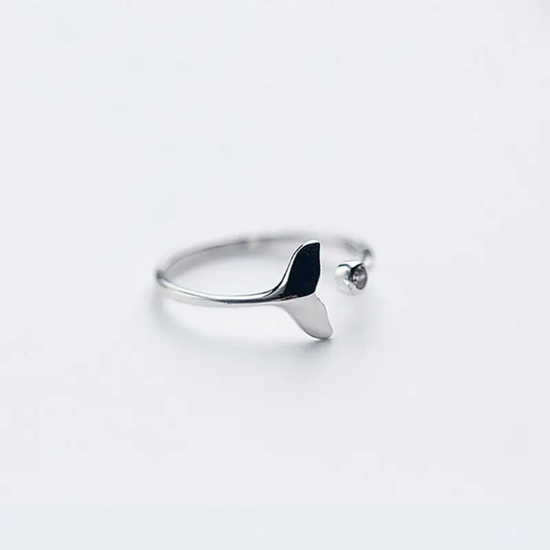 

925 Sterling Silver Solid Ring Exquisite Whale Tail Plain Band Ring Adjustable