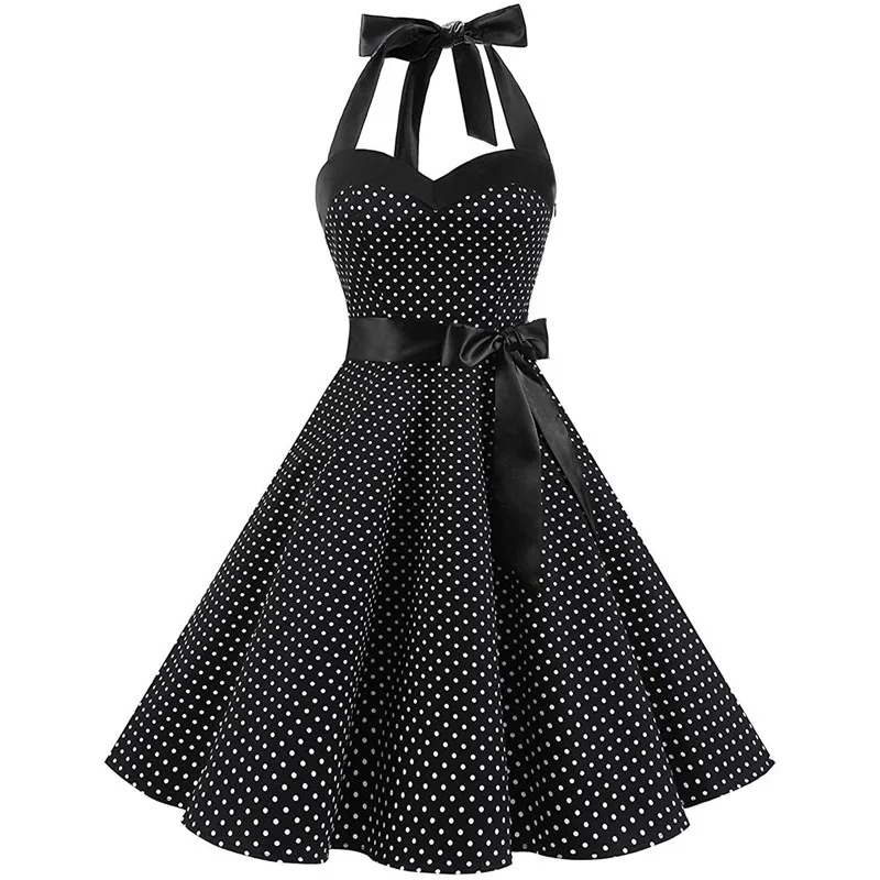 Topdress Women's Vintage 1950s Polka Dot Halter Dress - Audrey Hepburn Style Cocktail Dress (White, Small) - View #13