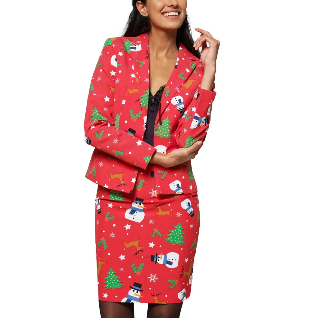 Christmas Two Piece Set Women Print Skirt Set Pink Suit Sexy Outfits Top And Skirt Fashion Femme Winter Festival Clothing 19Oct