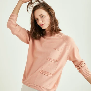 

2019 autumn and winter new half-high collar ladies sweater pullover cashmere sweater wild sweater loose long-sleeved shirt