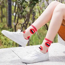 Повседневные прозрачные сетчатые носки, дышащие женские прозрачные носки в горошек с геометрическим узором, ажурные Короткие хлопковые тонкие Шелковый носок для женщин, Meias