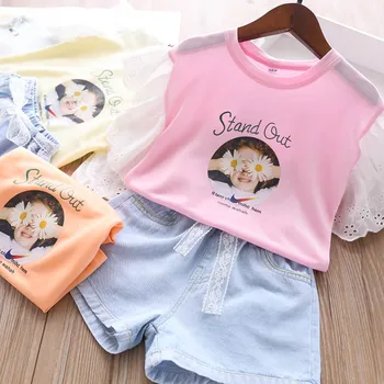 

2020 Summer Girl's Sets Letter Flower Beauty T Shirt and Shorts Children's Clothing Wholesale