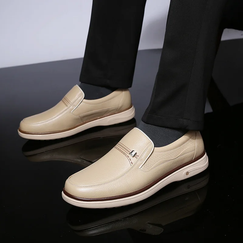 

LOTORY MEN'S SHOES Genuine Leather Business Cowhide Soft-Sole Breathable Dad Going to Work Work Casual White Shoe 1823